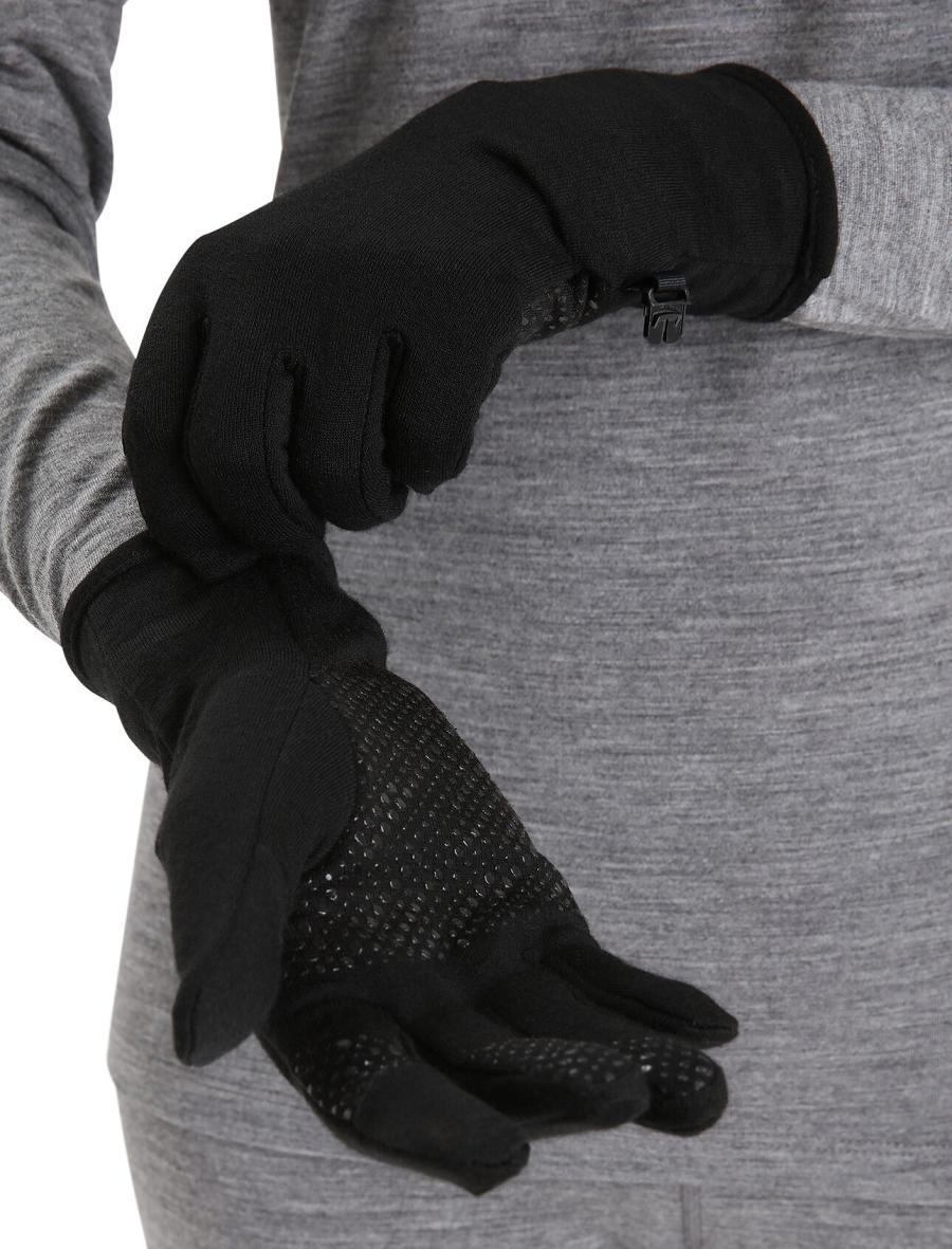 Men's Icebreaker Unisex Merino Quantum Gloves Black | CA 1889FDNM